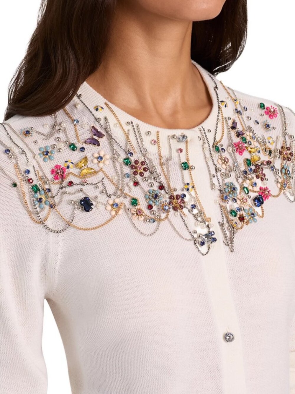 Alice and Olivia Dollie Wool Blend Embellished Cardigan (white) - Picture 4 of 5